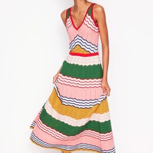 🦄 Boden V-Neck Maxi Knitted Dress-Multi Stripe - Regular/12